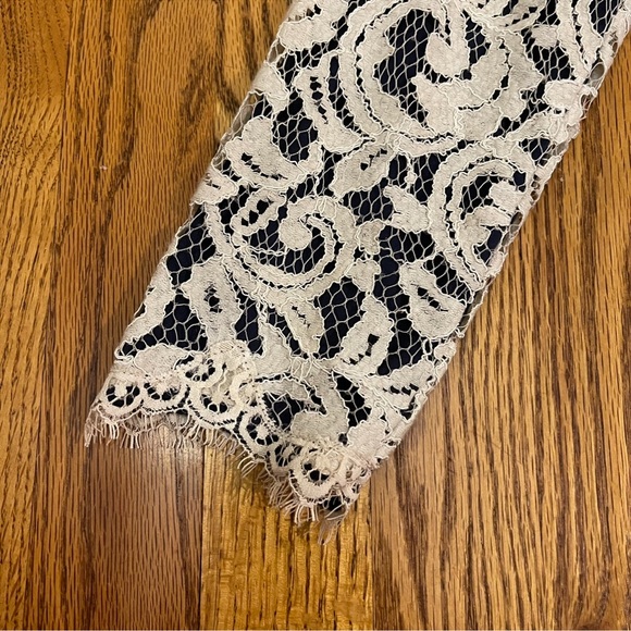 Tadashi Shoji Dark Navy & Ivory Lace 3/4 Sleeve Gown - Picture 11 of 16